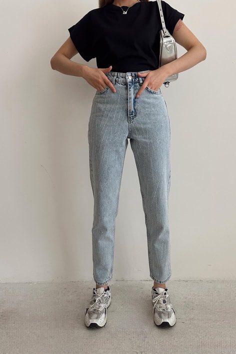 Shine Mom Jean Buz Mavi