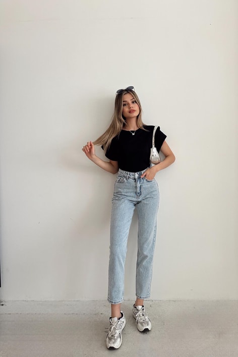 Shine Mom Jean Buz Mavi