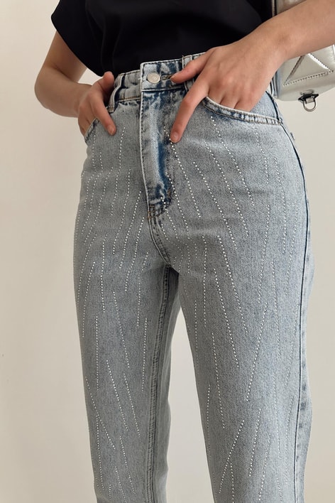 Shine Mom Jean Buz Mavi