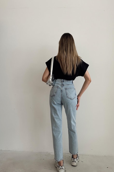 Shine Mom Jean Buz Mavi