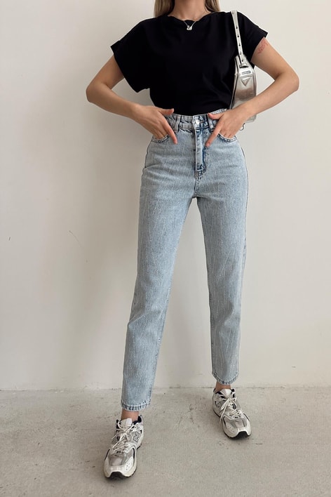 Shine Mom Jean Buz Mavi