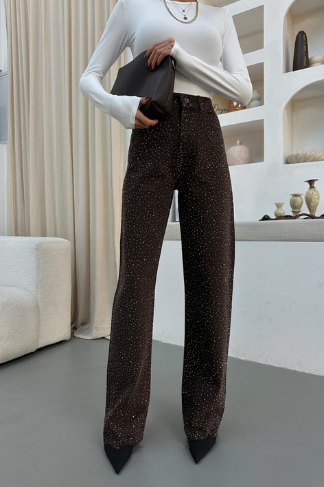 Swarovski Taşlı Jean Kahve