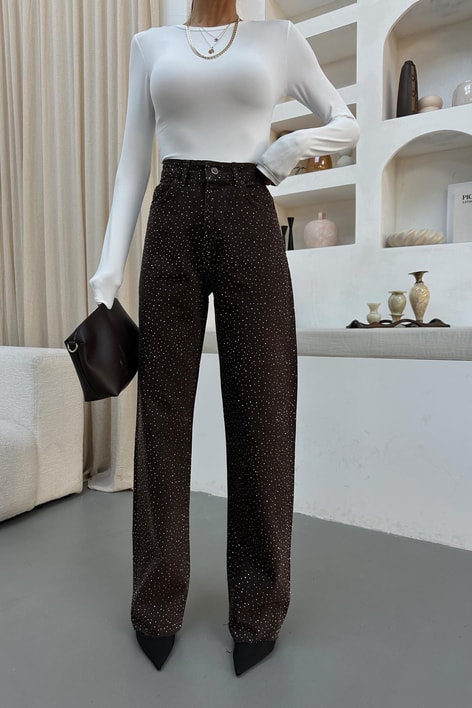 Swarovski Taşlı Jean Kahve
