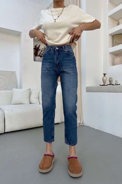 Taşlanmış Jean Mavi