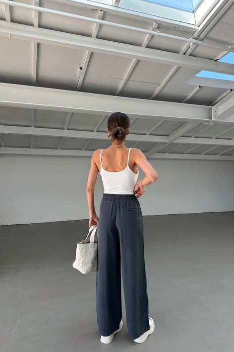 Wide Leg Tensel Kumaş Pantolon Antrasit