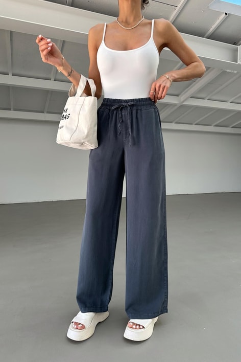Wide Leg Tensel Kumaş Pantolon Antrasit