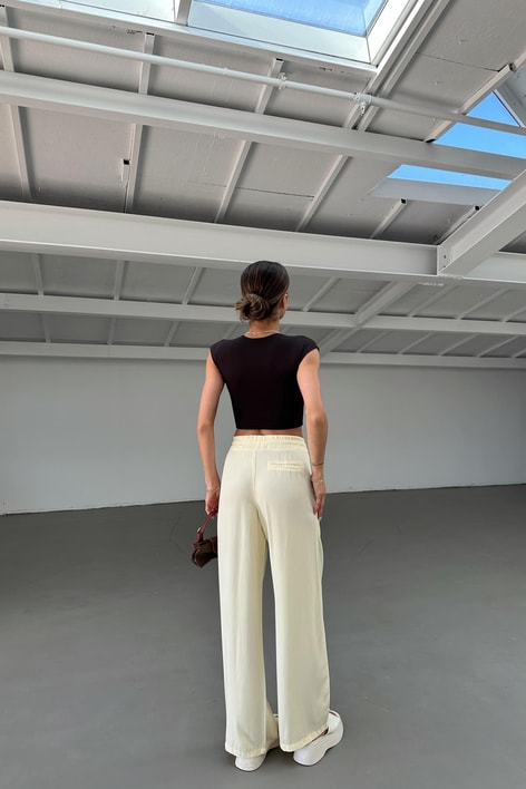 Wide Leg Tensel Kumaş Pantolon Sarı