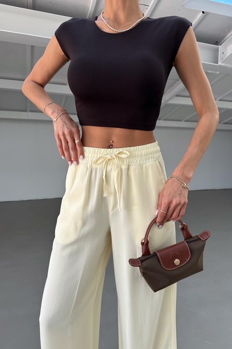 Wide Leg Tensel Kumaş Pantolon Sarı