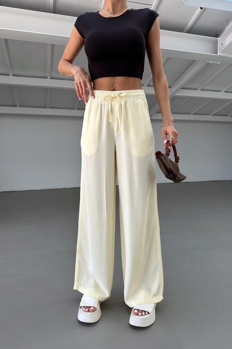 Wide Leg Tensel Kumaş Pantolon Sarı