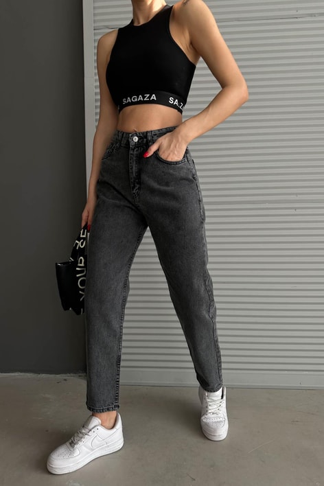 Yıkamalı Boyfriend Jean Füme