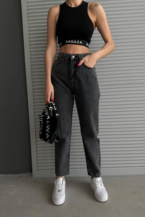 Yıkamalı Boyfriend Jean Füme