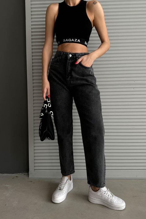 Yıkamalı Boyfriend Jean Füme