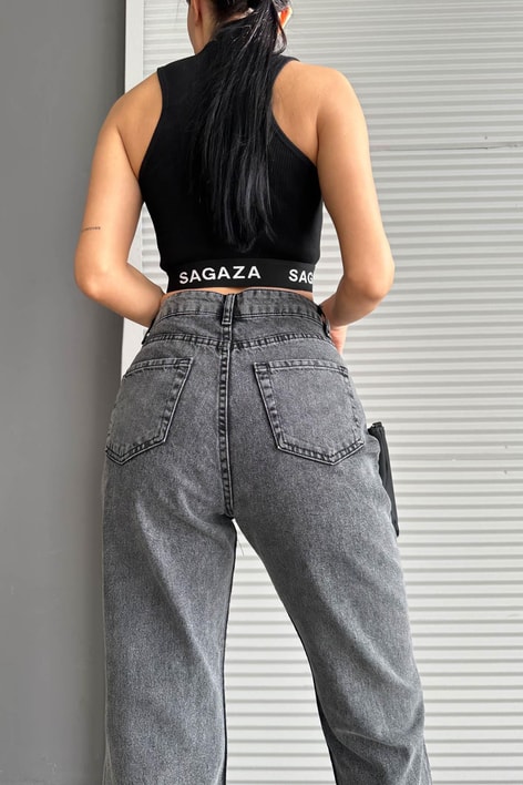 Yıkamalı Boyfriend Jean Füme