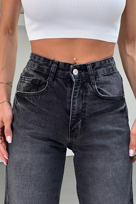 Yıkamalı Wide Leg Jean Füme