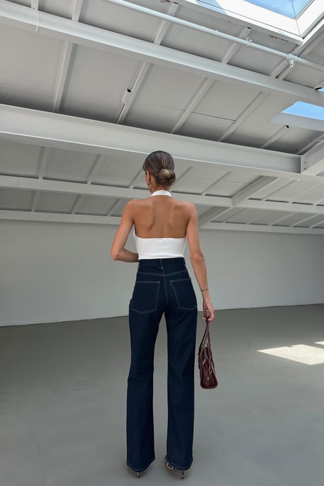 Yıkamalı Wide Leg Jean Lacivert
