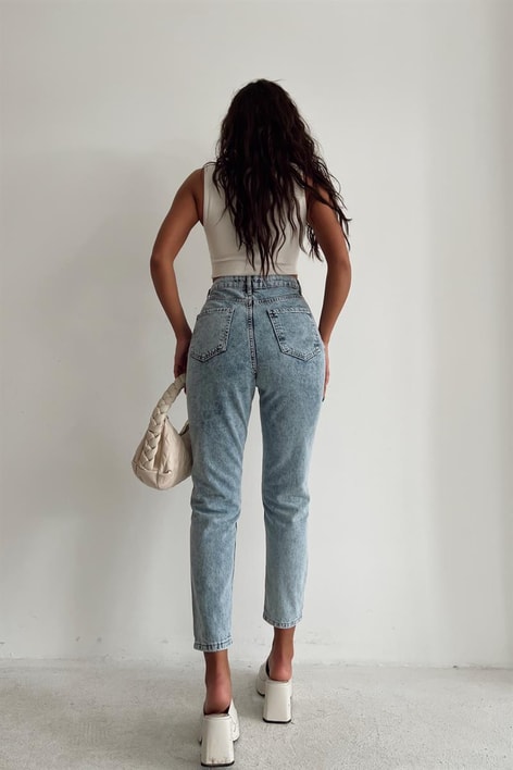 Yüksek Bel Leo Mom Jean Mavi