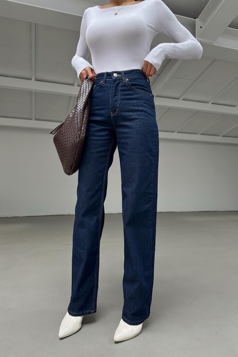 Yüksek Bel Straight Jean Lacivert