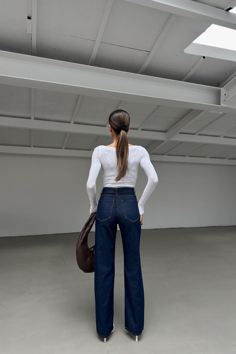 Yüksek Bel Straight Jean Lacivert