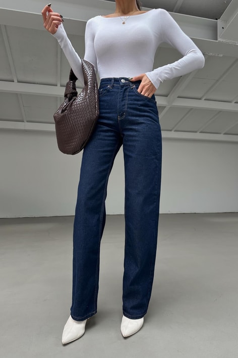 Yüksek Bel Straight Jean Lacivert