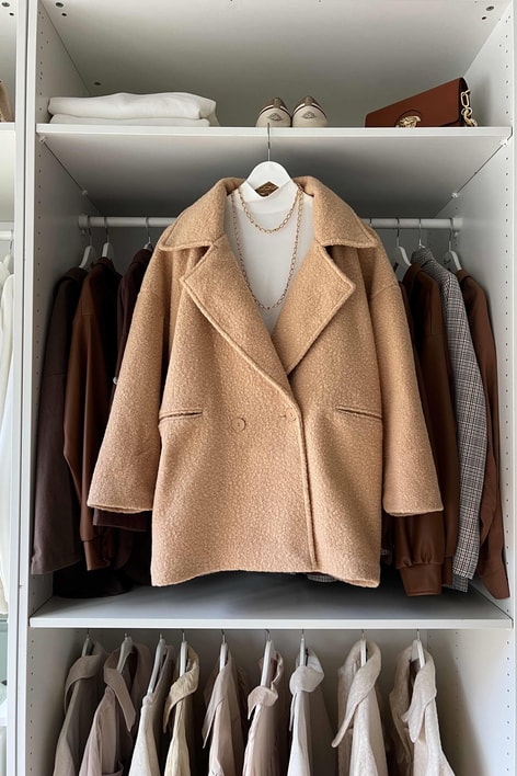 Çizgi Astarlı Buklet Kaban Camel