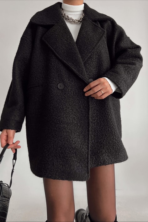 Çizgi Astarlı Buklet Kaban Siyah