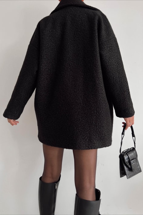 Çizgi Astarlı Buklet Kaban Siyah