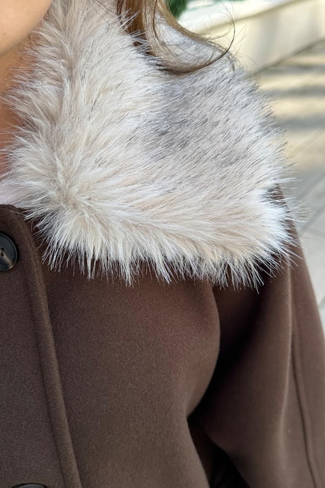 Kürk Yaka Kısa Kaban Kahve