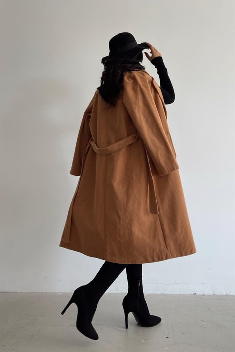 Kuşaklı Cep Detay Kaşe Kaban Taba