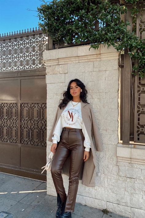 Kuşaklı Cep Detay Kaşe Kaban Vizon