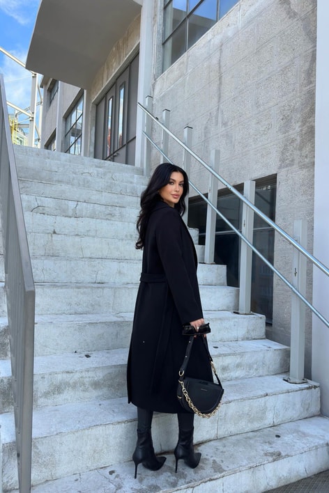 Kuşaklı Kaşe Kaban Siyah