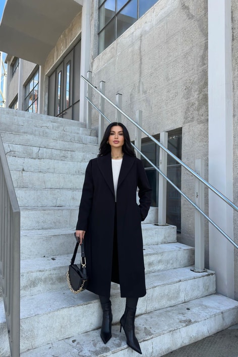 Kuşaklı Kaşe Kaban Siyah