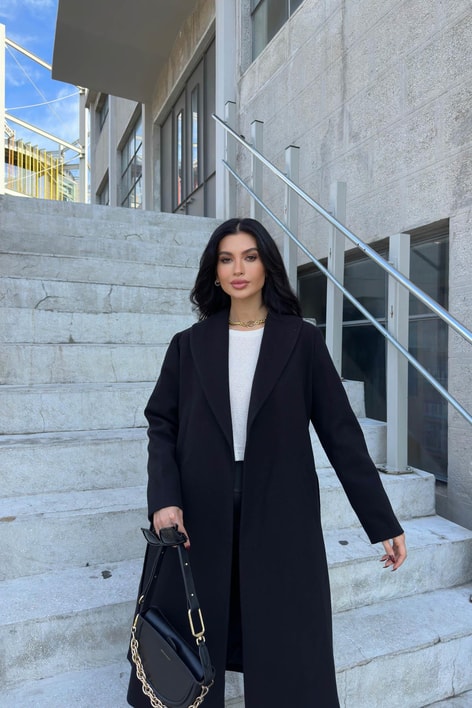 Kuşaklı Kaşe Kaban Siyah