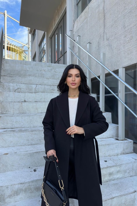 Kuşaklı Kaşe Kaban Siyah