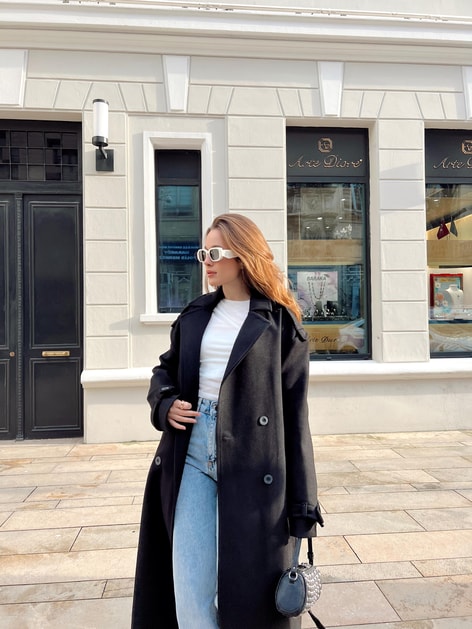 Omuz Apoletli Kaban Siyah