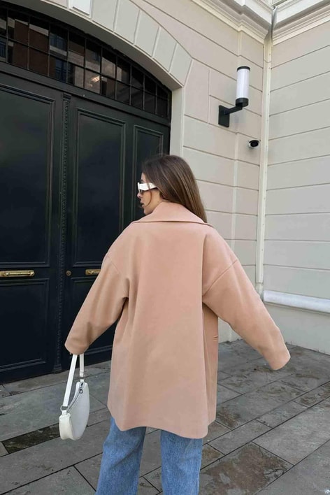 Oversıze Kaşe Kaban Camel