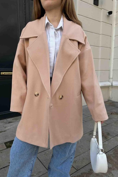 Oversıze Kaşe Kaban Camel