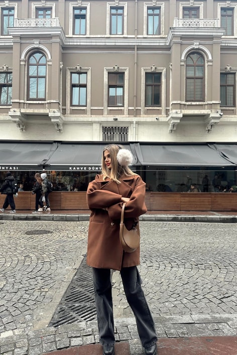 Oversıze Kaşe Kaban Kahve