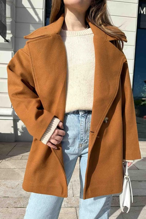 Oversıze Kaşe Kaban Kiremit