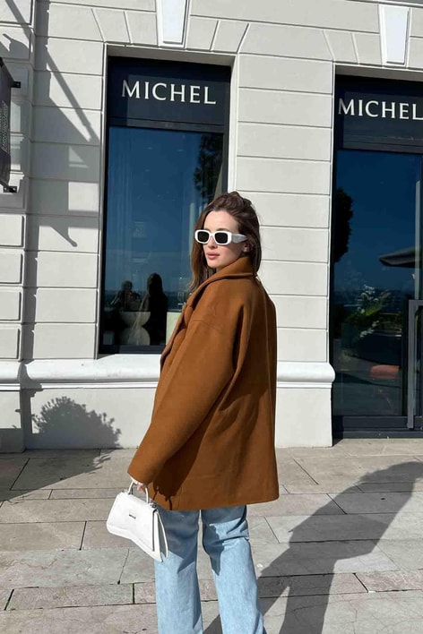 Oversıze Kaşe Kaban Kiremit