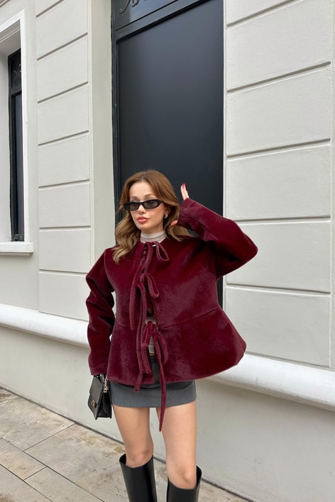 Pinterest Soft Kısa Kaban Bordo