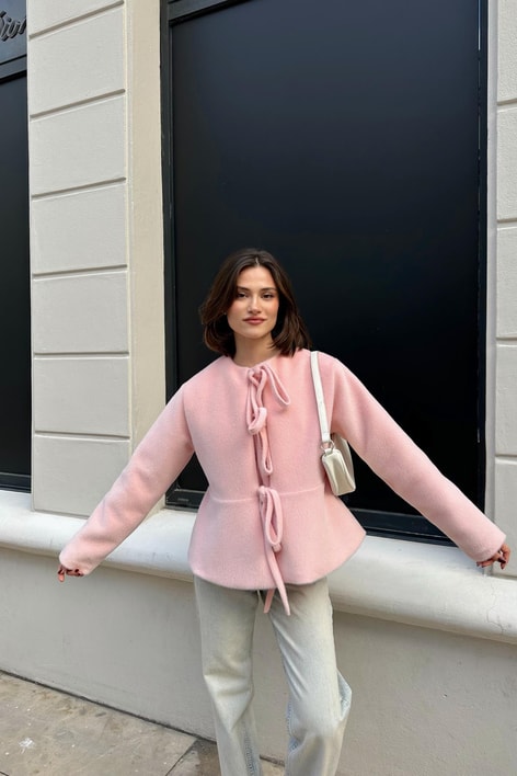 Pinterest Soft Kısa Kaban Pudra
