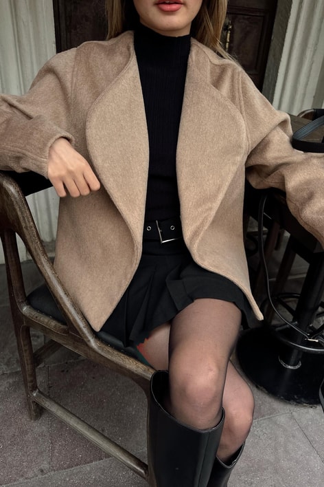 Premium Tüylü Kısa Kaban Kahve