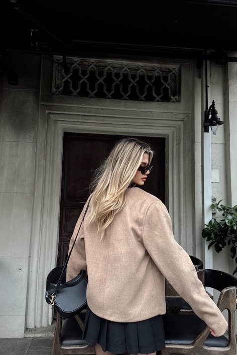 Premium Tüylü Kısa Kaban Kahve