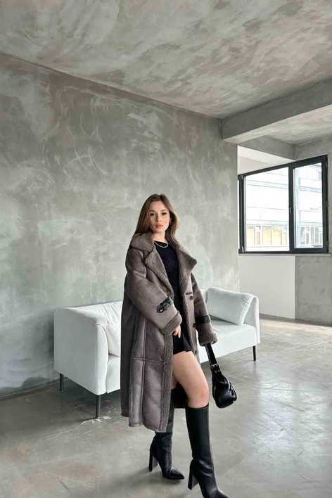 Snow Düğmeli Kaban Vizon