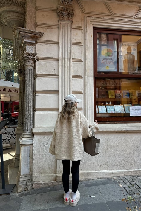 Teddy Fermuarlı Mont Bej