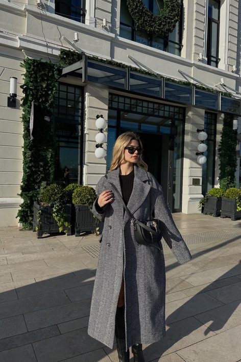 Zikzak Desen Oversize Kaban Antrasit