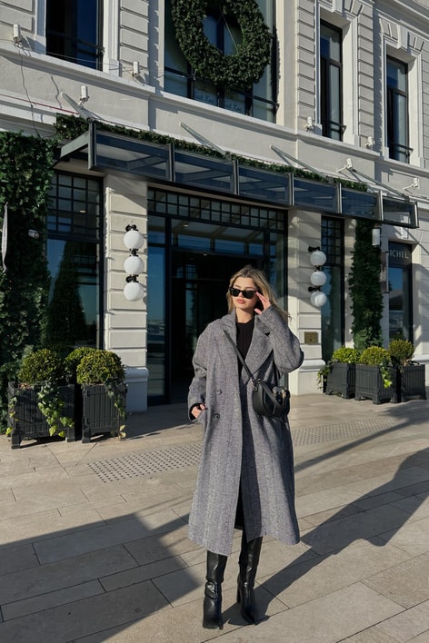 Zikzak Desen Oversize Kaban Antrasit