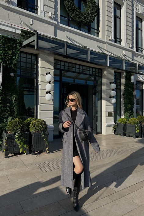 Zikzak Desen Oversize Kaban Antrasit