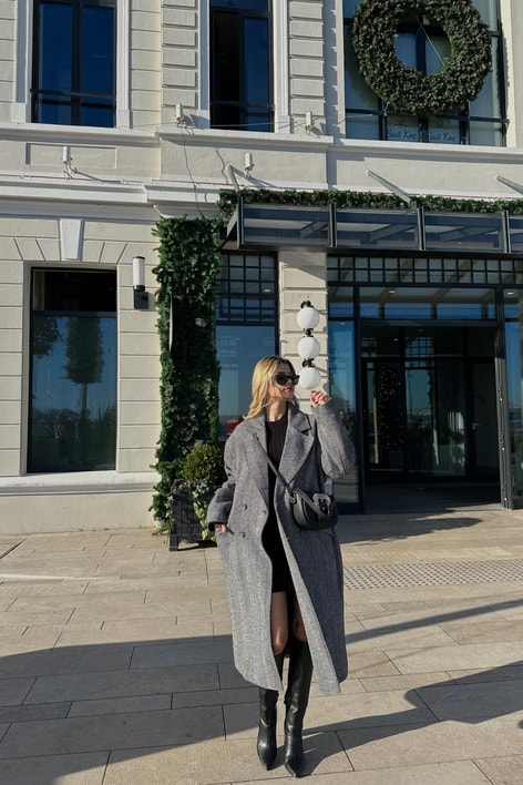 Zikzak Desen Oversize Kaban Antrasit