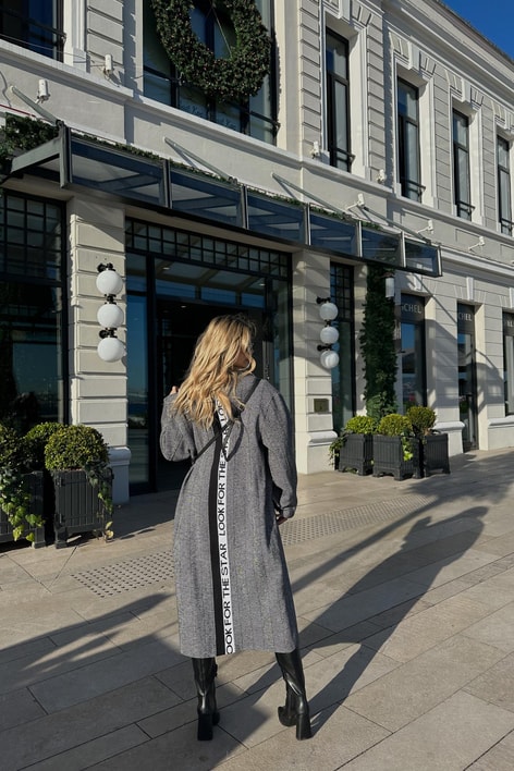 Zikzak Desen Oversize Kaban Antrasit